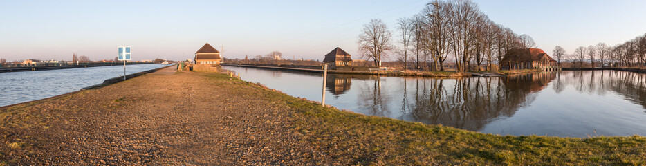 Fototapeta na wymiar waterway crossing minden germany high definition panorama