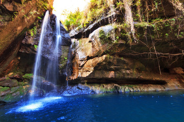 Beautiful river and cascade in a canyon in Isalo national park, Madagascar