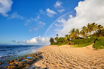 Fototapeten rainbow scenic view over the popular surfing place Sunset Beach, North Shore, Oahu, Hawaii, USA © Nataliya Hora