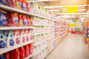 Supermarket Aisle and Shelves in blurry for background