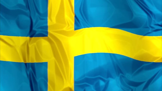 Waving flag of Sweden, blue and yellow colors. 3d background.