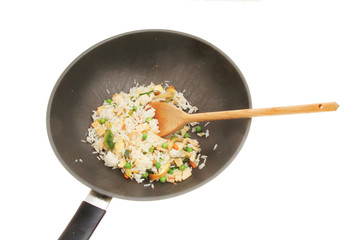 Fried rice in a wok