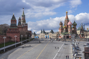 Obraz premium View of Moscow Kremlin and St Basil's Church, Russia. 