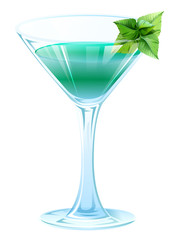 Alcohol cocktail with green mint leaves