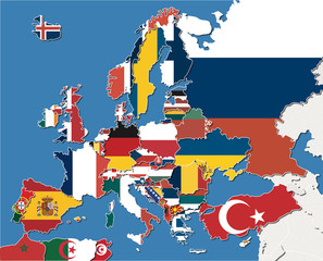 Mappa Europa con colore bandiere