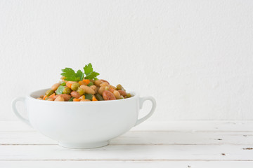 White beans with vegetables in a bowl