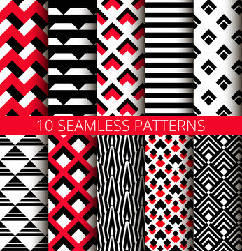 Geometric White Black Red Patterns