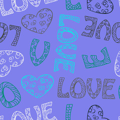 seamless background of the word love words and a heart with a beautiful ornament