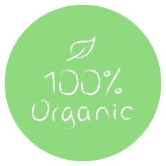 vector green 100% organic food symbol with leaf