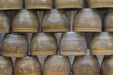 glazed water jars with dragon pattern.