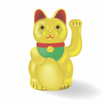 Maneki neko, golden cat. Lucky cat. Vector illustration.
