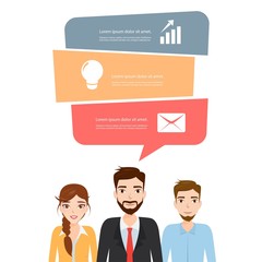 Infographics bubble speech template style. People with bubble sp