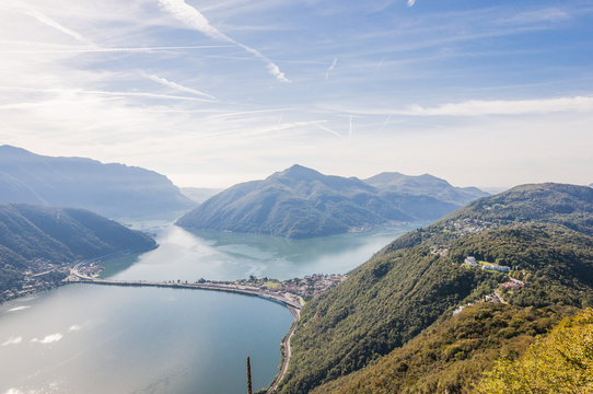 Melide, Seedamm, Damm, Lago di Lugano, Lugano, San Salvatore, Aussicht, Carola, Ciona, Wanderweg, Waldweg, Herbst, Tessin, Schweiz