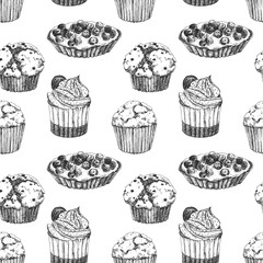 Cakes hand drawn pattern 