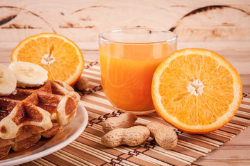 Waffles and honey for breakfast