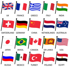simple color curved flags of different country collection eps10