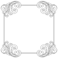 Vintage baroque frame scroll ornament engraving border floral retro pattern antique style acanthus foliage swirl decorative design element filigree calligraphy vector. Damask style