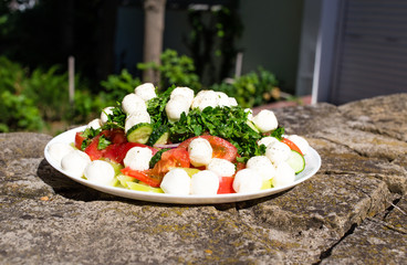 Delicious summer salad in caprese style.