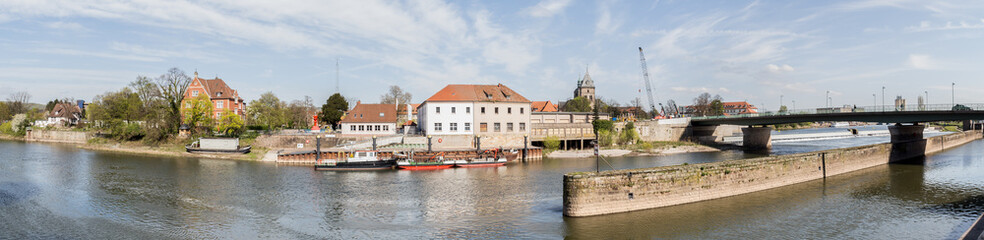 hameln and the weser river in germany high defintion panorama