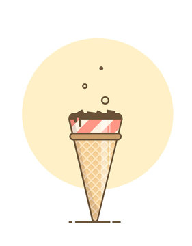 Light simple design of ice cream. Style a simple line. Waffle cone for the banner, cover, poster.