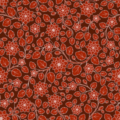 Seamless vector floral pattern with colorful fantasy plants and