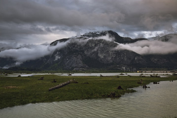 Chief Mountain during a cloudy morning