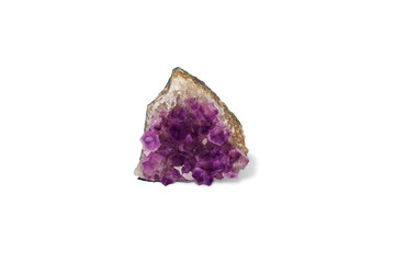 Crystal of natural gemstone amethyst. Isolated on the white background.