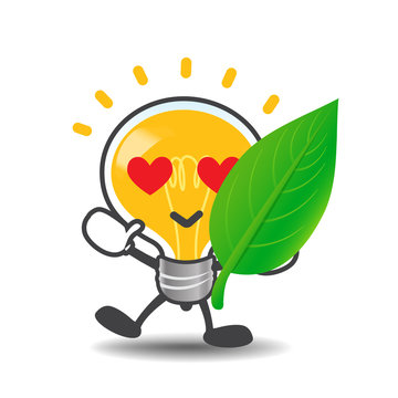 Bulb lamp cartoon isolated showing green leaf eco concept on the