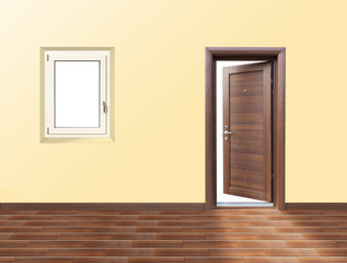 wooden door and window
