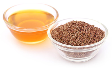 Ajwain seeds in a glass bowl with essential oil