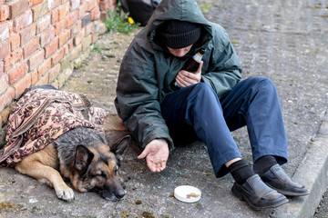 homeless man with his dog