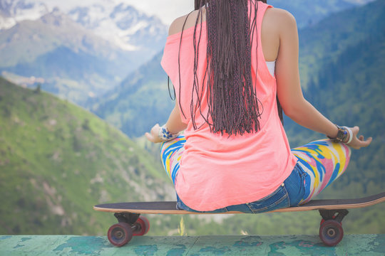 Closeup image of hipster fashion girl doing yoga