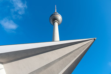 Obraz premium Detail of the famous TV Tower at Alexeanderplatz in Berlin, Germany