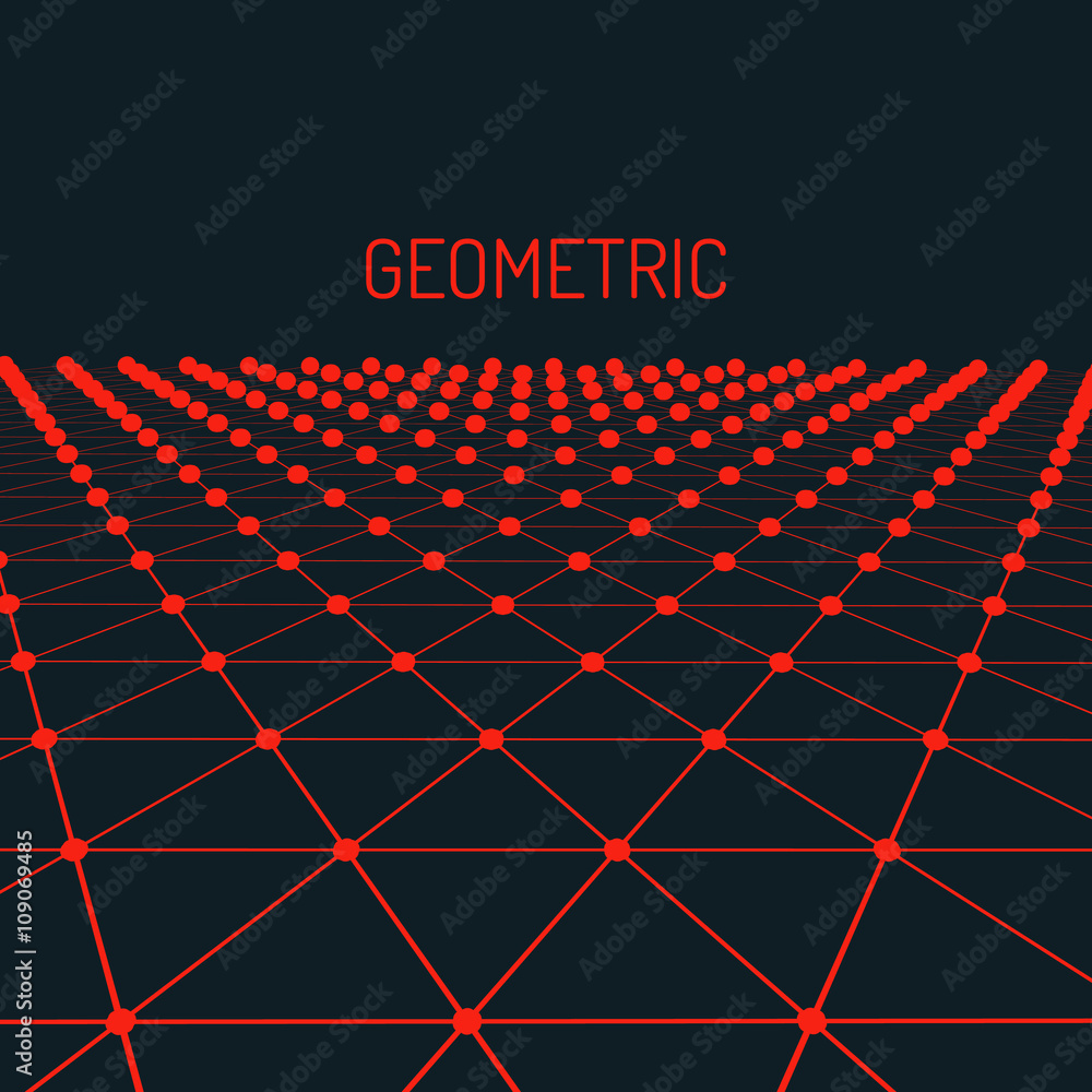 Poster Technology vector geometric background. Futuristic concept. Connected triangles with dots.
