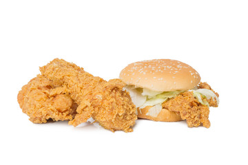 Calf, chest fried chicken and Crisp chicken burger