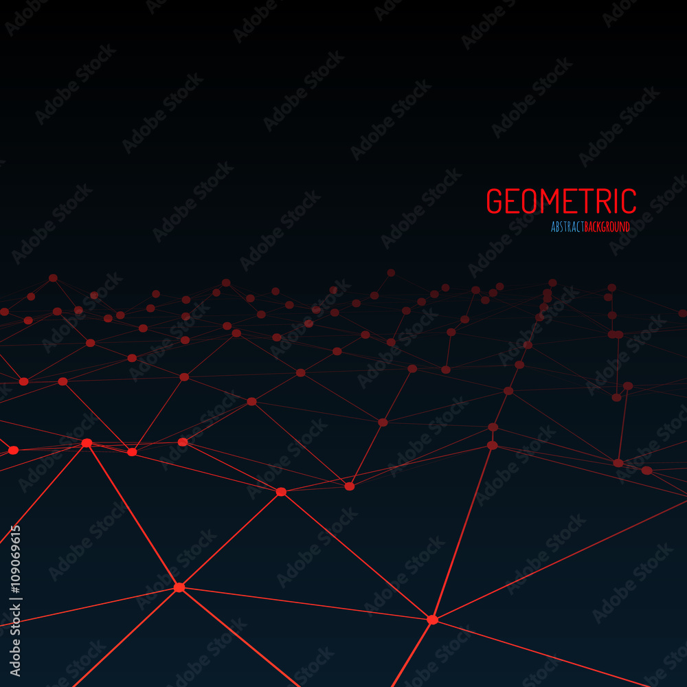 Aufkleber Wireframe mesh polygonal surface. Mountains with connected lines and dots. Technology vector geometric background.