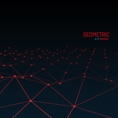 Wireframe mesh polygonal surface. Mountains with connected lines and dots. Technology vector geometric background.