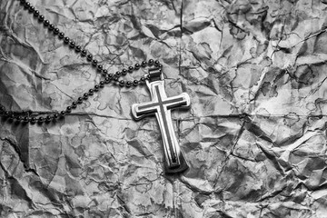 Closeup of silver Christian cross