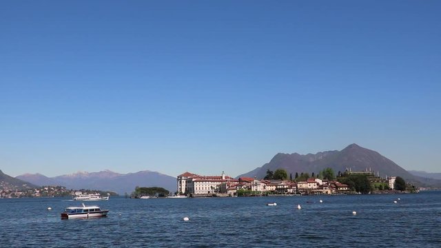 Lake Maggiore view to Isola Bella and Sasso del Ferro in Italy 