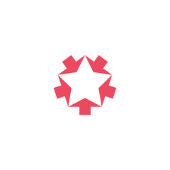 Convergent pink five arrows logo mockup, converge form shape star, creative geometric graphic symbol teamwork