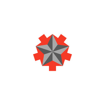 Faceted star logo, 5 arrows converging star shape, creative symbol teamwork success