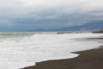 Black sea beach with waves, Russia, Sochi