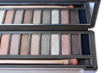 Eyeshadow pallette set nude colors on white background