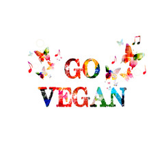 Go vegan. Calligraphy phrase with butterflies