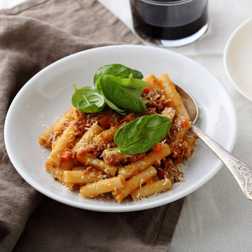italian meat pasta in bowl