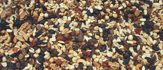 Dried fruits and nuts close up
