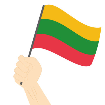 recommend clip art: Hand holding and raising the national flag of Lithuania