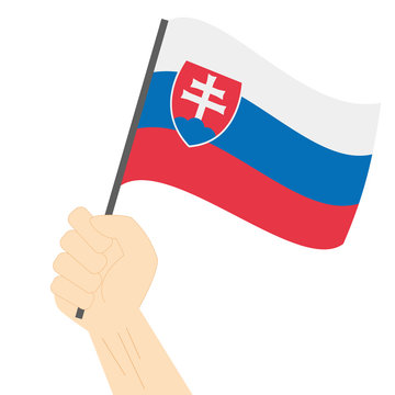 recommend clip art: Hand holding and raising the national flag of Slovakia