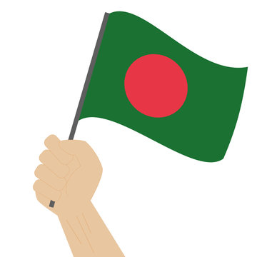recommend clip art: Hand holding and raising the national flag of Bangladesh