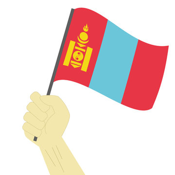 recommend clip art: Hand holding and raising the national flag of Mongolia